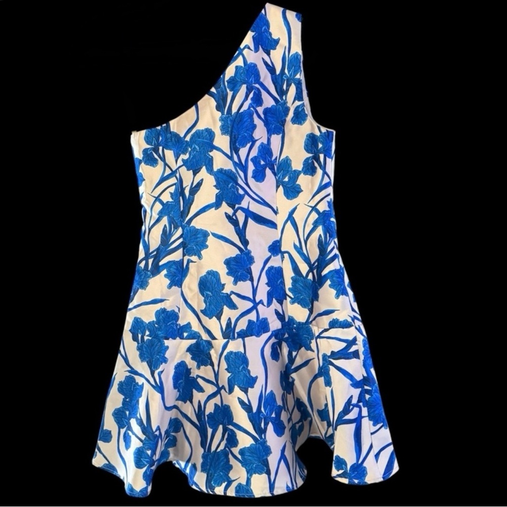 Hutch Silas One Shoulder Floral Formal Mini Dress Cobalt Blue Vining Orchids
